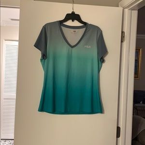 Turquoise and gray exercise top